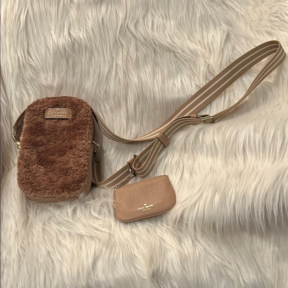 kate spade Brown Faux Fur Crossbody with Tan Mini Pouch